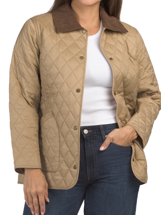 Hunter Jackets & Blazers - Hunter Quilted Tan Women's Jacket with Brown Corduroy Collar